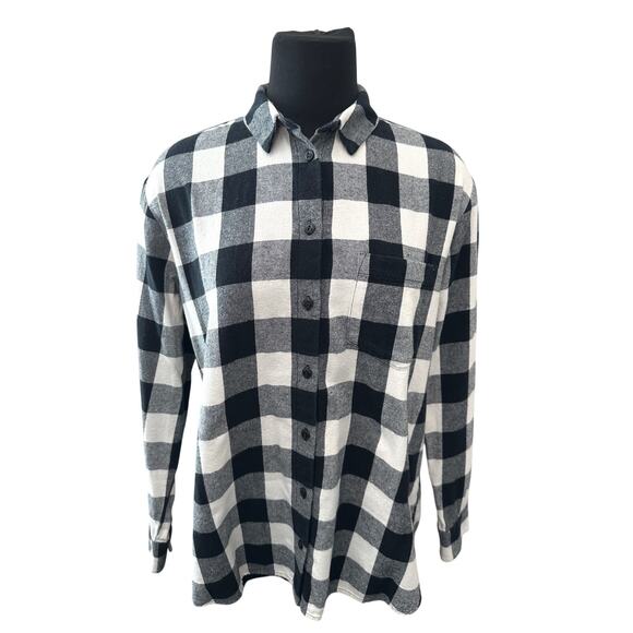 MADEWELL Black White Buffalo Plaid Flannel Shirt 100% Cotton Button Up | Medium - Picture 3 of 7